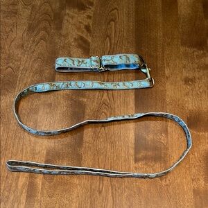 Handcrafted dog collar and leash with brass hardware.  11” collar. Made in USA.